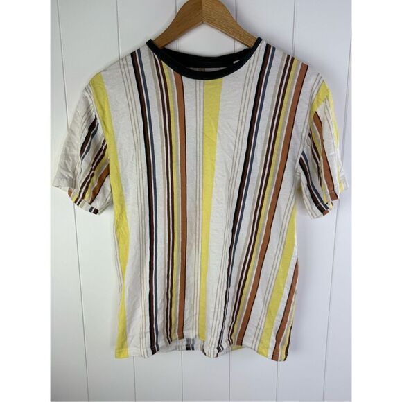 PAC Cares Pacsun Ringer Vintage Style Vertical Stripe Tight Semi Cropped Tee S - Picture 1 of 8